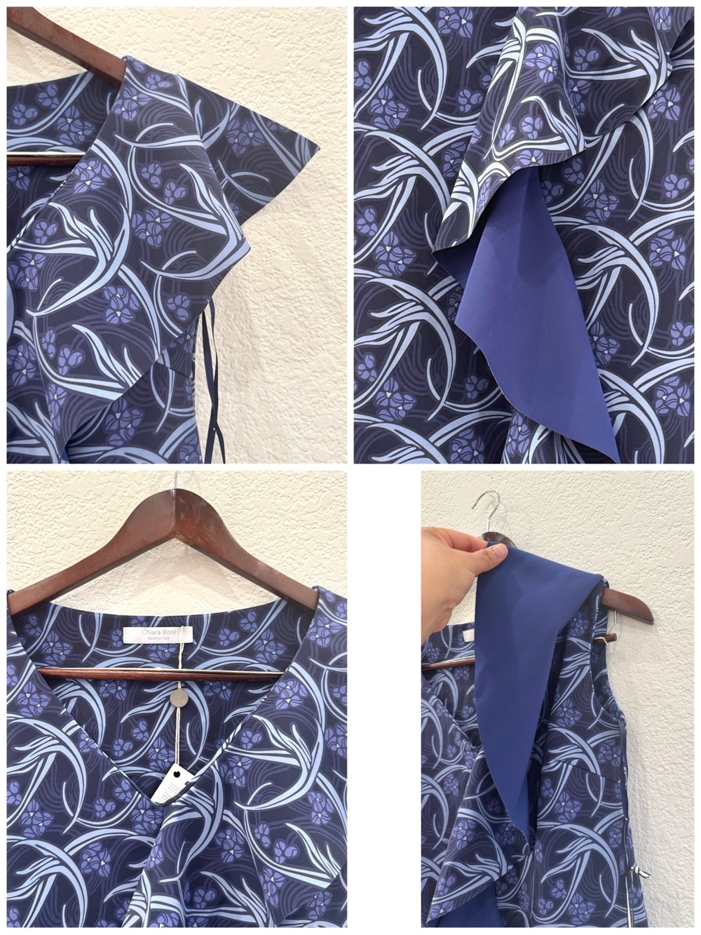 NWT Chiara Boni Botanical Print Blue Ruffle V-Neck Sheath Dress US 6 Resort - Picture 10 of 13